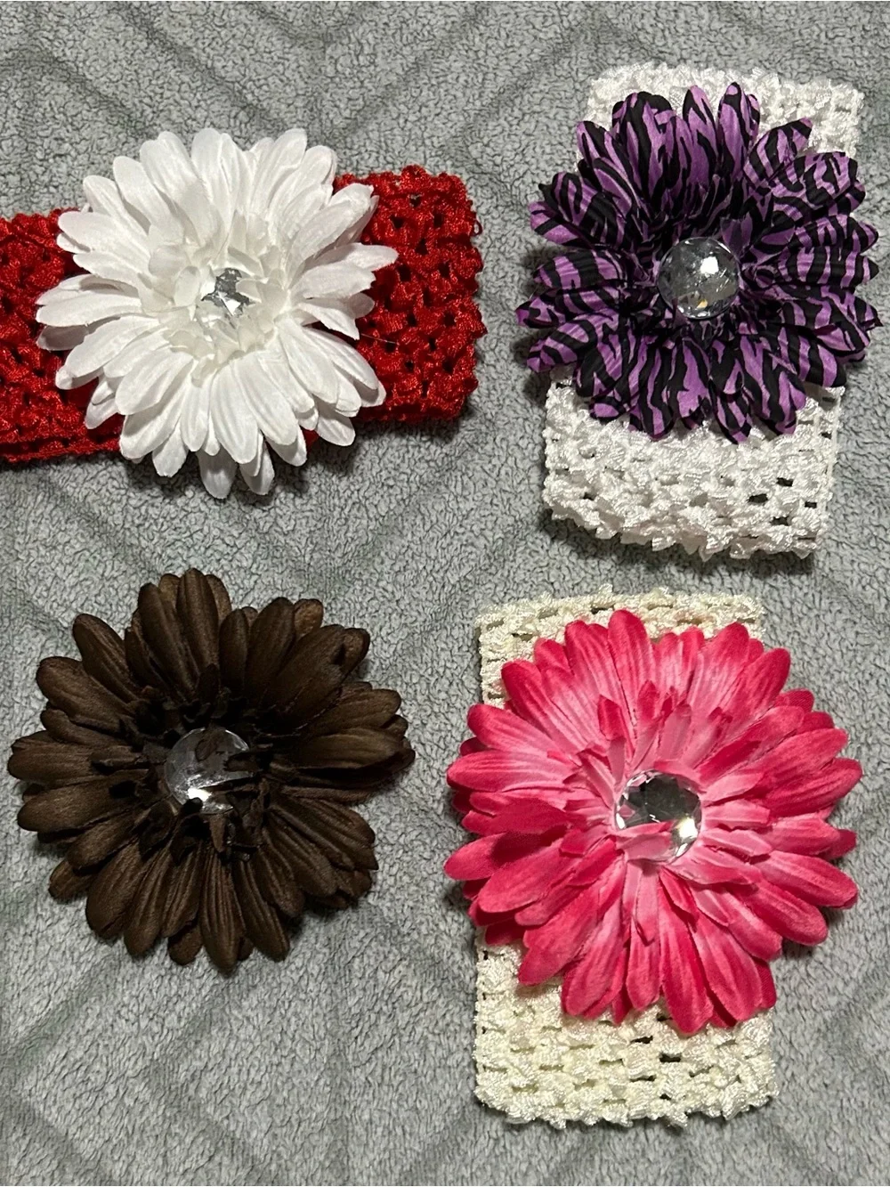 Girls Flower Headbands - White, Red, Purple, Brown, Pink